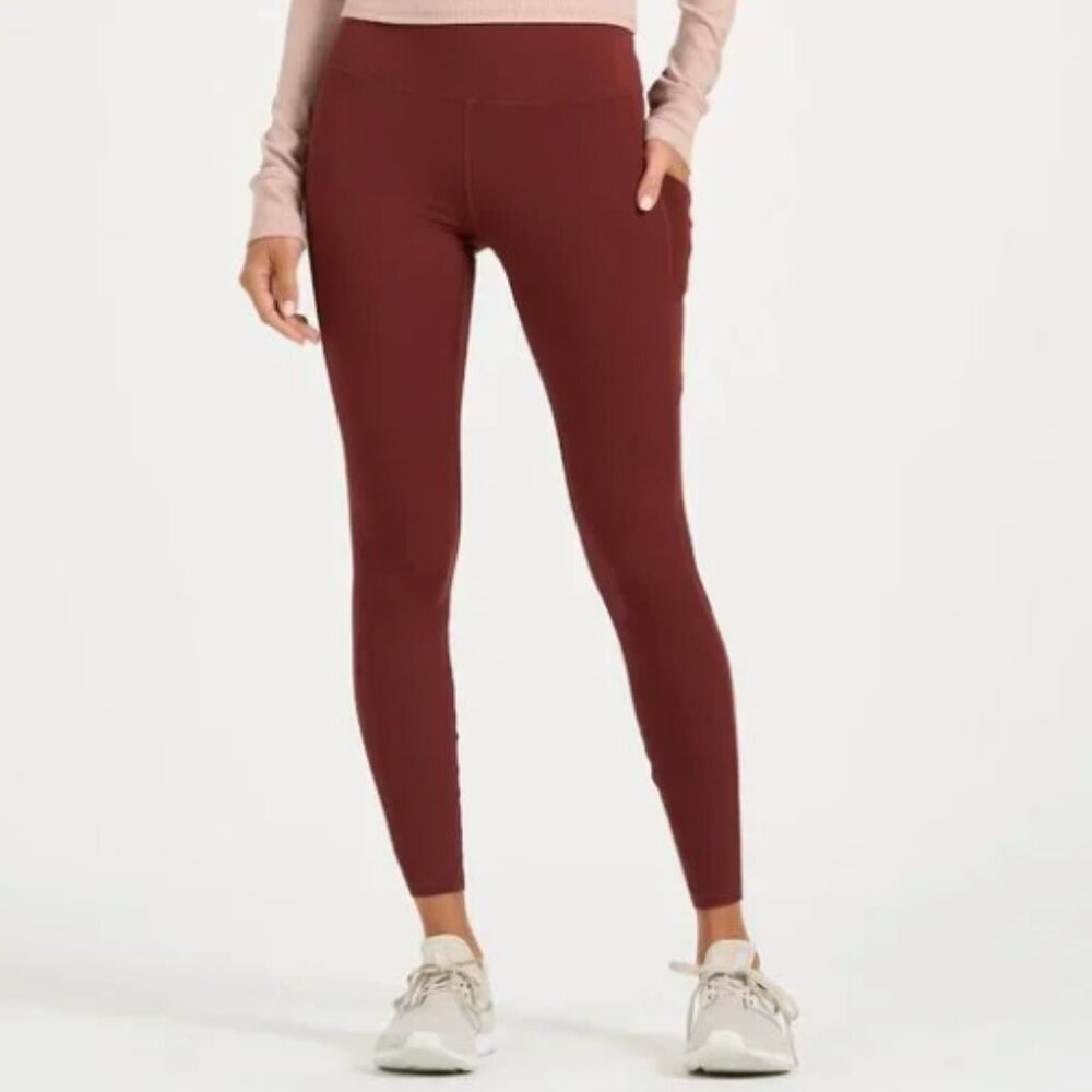 Vuori High-Waist Ribbed Leggings in Burgundy